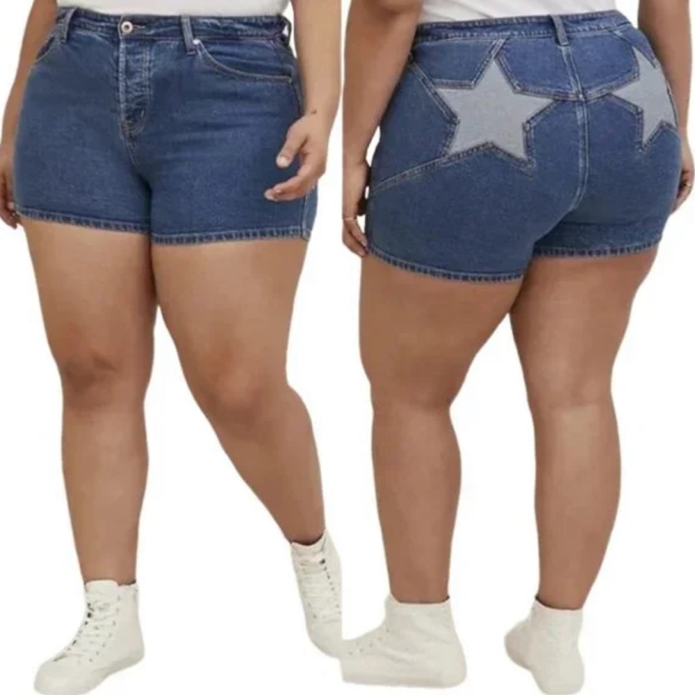 Torrid High Rise Shortie Star Print Denim Shorts Sz 24